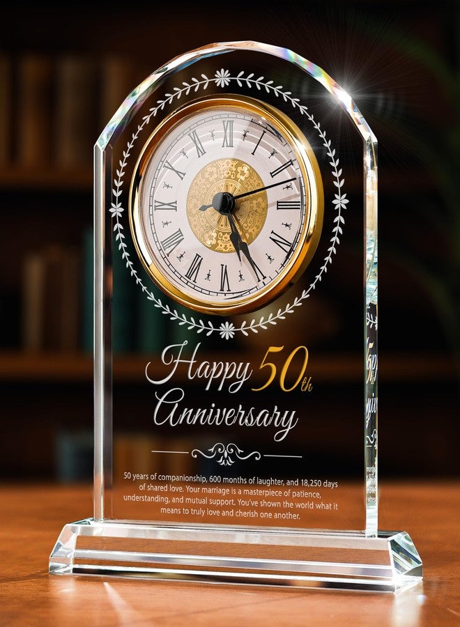 Sttokilly 50th Wedding Anniversary Crystal Quartz Clock,50 Years of Marriage Gift,Happy Golden Anniversary Decoration Gift,for Parents,Grandparents,Couple - Image 1